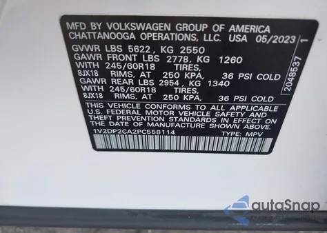 2023 Volkswagen Atlas 2.0T Se from USA, damaged, VIN 1V2DP2CA2PC558114
